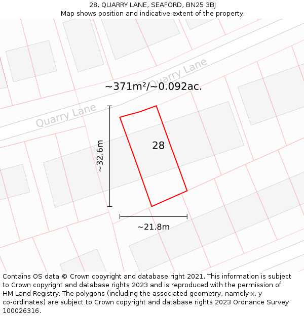 28, QUARRY LANE, SEAFORD, BN25 3BJ: Plot and title map