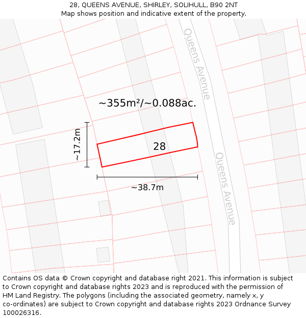 28, QUEENS AVENUE, SHIRLEY, SOLIHULL, B90 2NT: Plot and title map