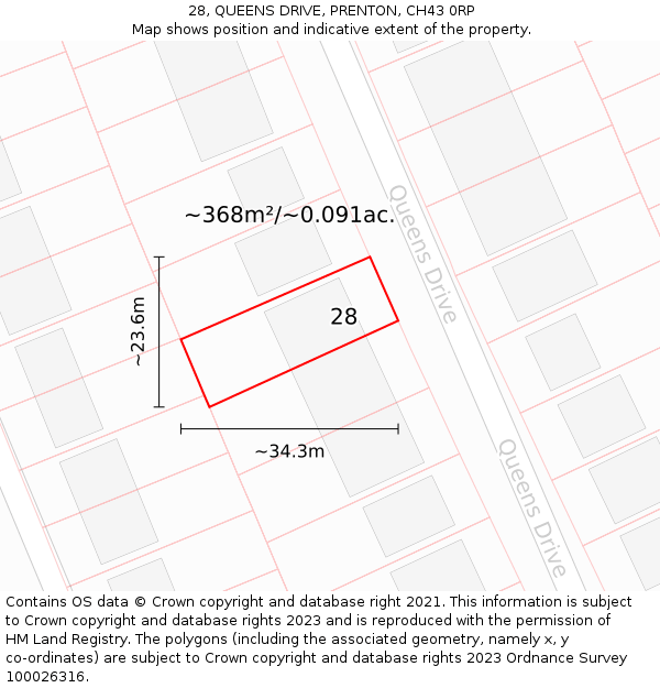 28, QUEENS DRIVE, PRENTON, CH43 0RP: Plot and title map