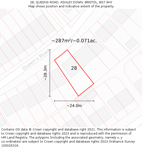 28, QUEENS ROAD, ASHLEY DOWN, BRISTOL, BS7 9HY: Plot and title map