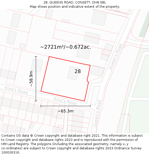 28, QUEENS ROAD, CONSETT, DH8 0BL: Plot and title map