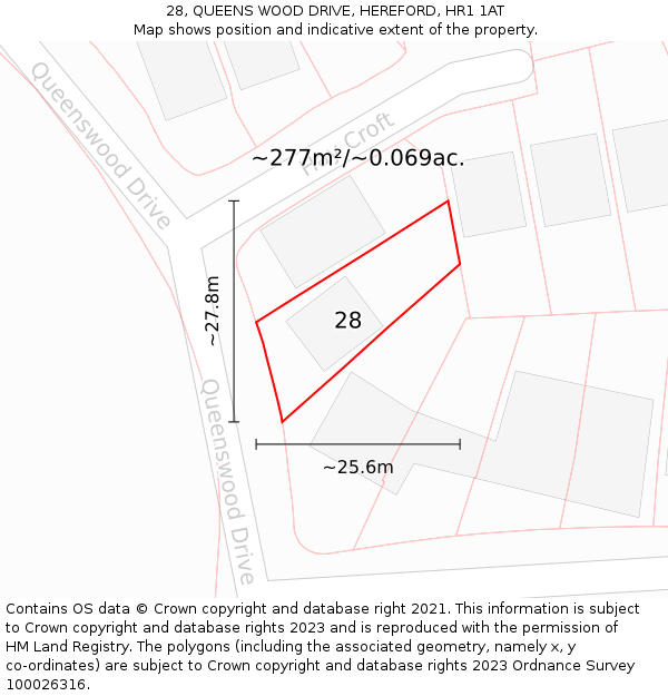 28, QUEENS WOOD DRIVE, HEREFORD, HR1 1AT: Plot and title map