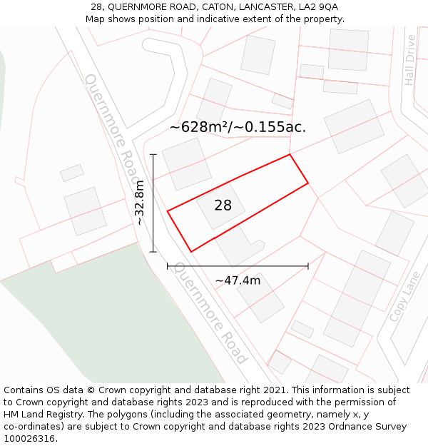 28, QUERNMORE ROAD, CATON, LANCASTER, LA2 9QA: Plot and title map