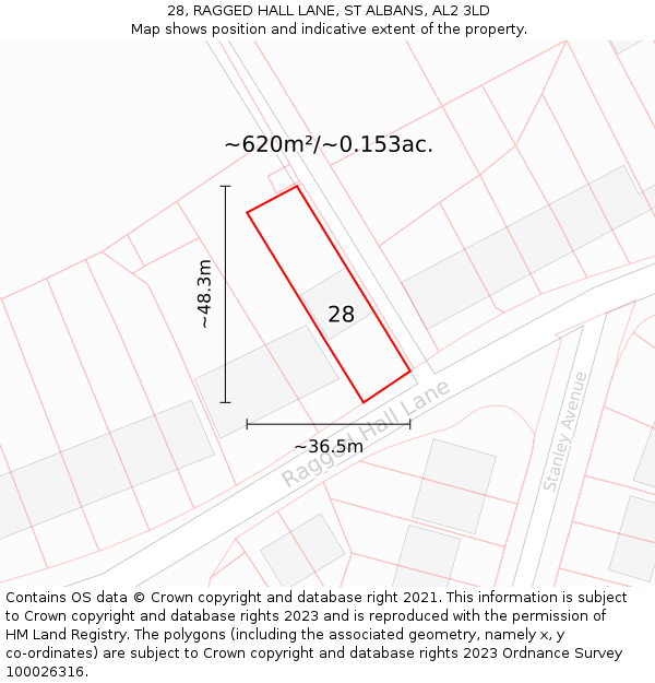 28, RAGGED HALL LANE, ST ALBANS, AL2 3LD: Plot and title map