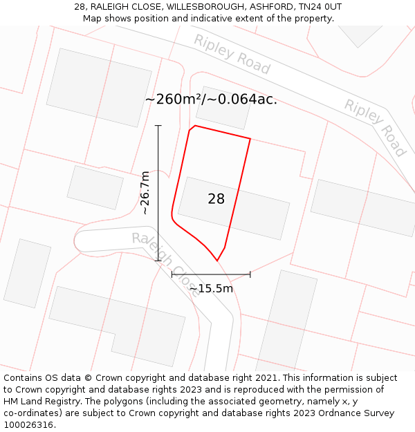 28, RALEIGH CLOSE, WILLESBOROUGH, ASHFORD, TN24 0UT: Plot and title map