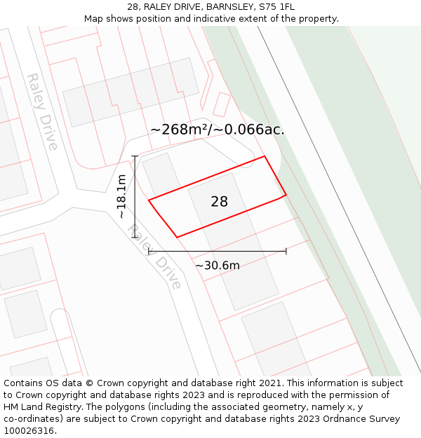 28, RALEY DRIVE, BARNSLEY, S75 1FL: Plot and title map