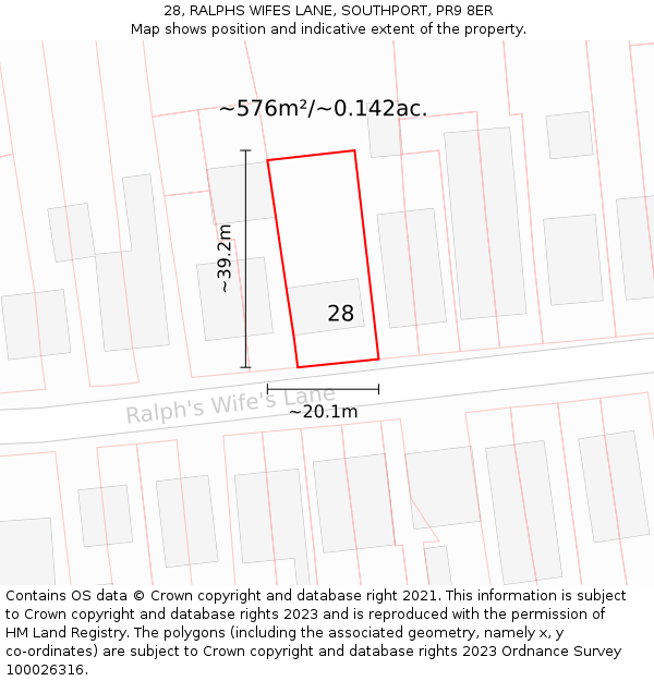 28, RALPHS WIFES LANE, SOUTHPORT, PR9 8ER: Plot and title map