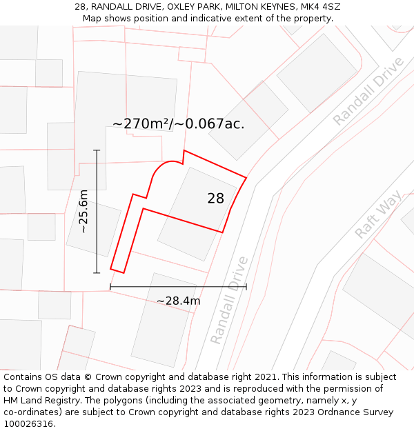 28, RANDALL DRIVE, OXLEY PARK, MILTON KEYNES, MK4 4SZ: Plot and title map