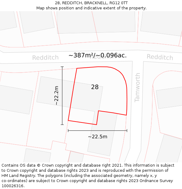 28, REDDITCH, BRACKNELL, RG12 0TT: Plot and title map