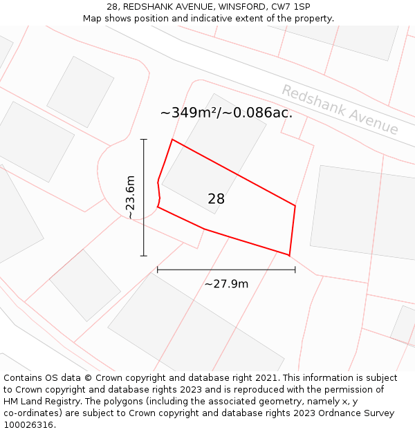 28, REDSHANK AVENUE, WINSFORD, CW7 1SP: Plot and title map