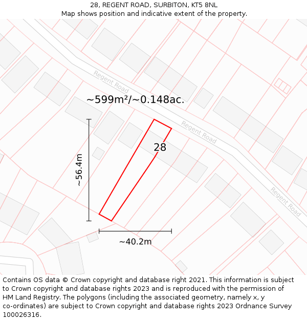 28, REGENT ROAD, SURBITON, KT5 8NL: Plot and title map