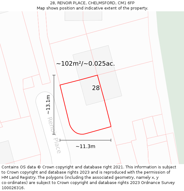 28, RENOIR PLACE, CHELMSFORD, CM1 6FP: Plot and title map