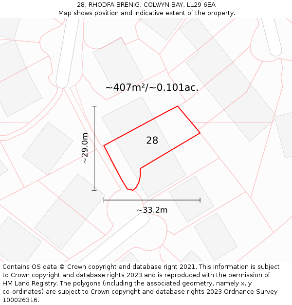28, RHODFA BRENIG, COLWYN BAY, LL29 6EA: Plot and title map