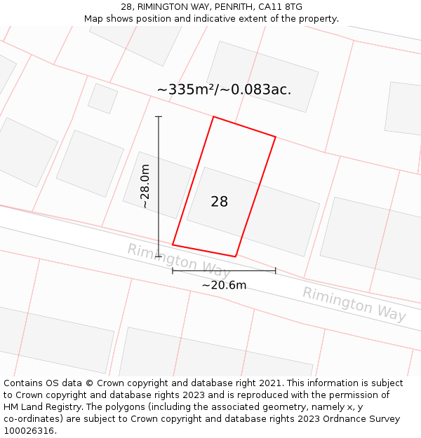 28, RIMINGTON WAY, PENRITH, CA11 8TG: Plot and title map