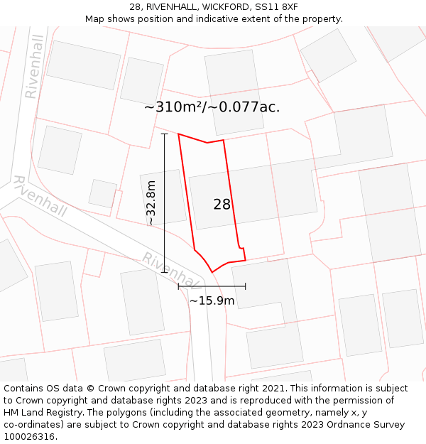 28, RIVENHALL, WICKFORD, SS11 8XF: Plot and title map