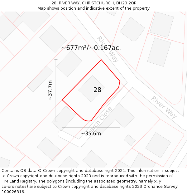 28, RIVER WAY, CHRISTCHURCH, BH23 2QP: Plot and title map