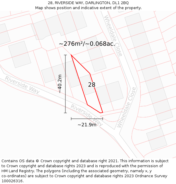 28, RIVERSIDE WAY, DARLINGTON, DL1 2BQ: Plot and title map