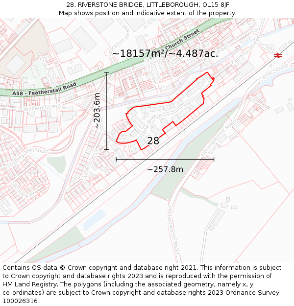 28, RIVERSTONE BRIDGE, LITTLEBOROUGH, OL15 8JF: Plot and title map