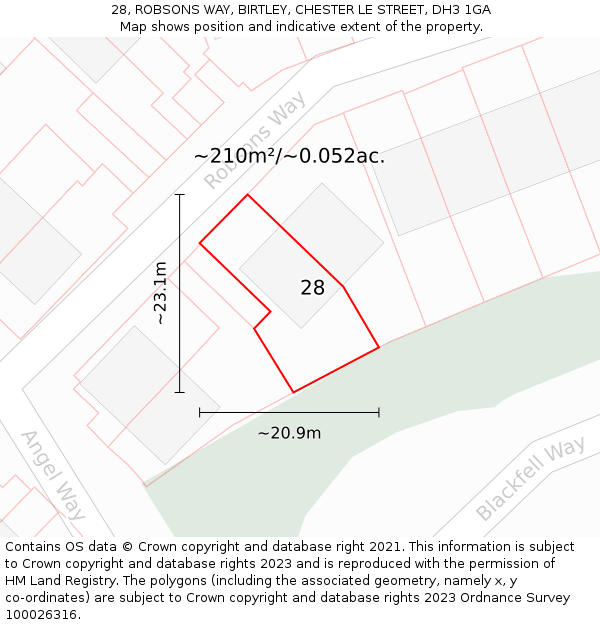 28, ROBSONS WAY, BIRTLEY, CHESTER LE STREET, DH3 1GA: Plot and title map