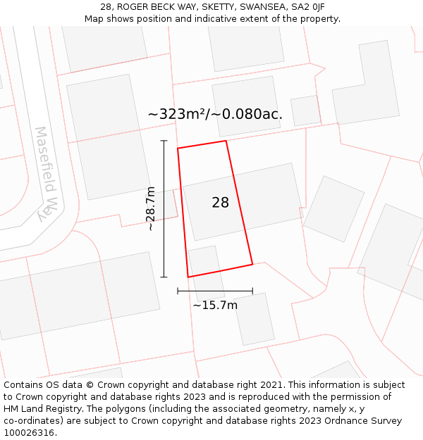 28, ROGER BECK WAY, SKETTY, SWANSEA, SA2 0JF: Plot and title map