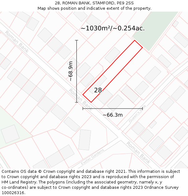 28, ROMAN BANK, STAMFORD, PE9 2SS: Plot and title map