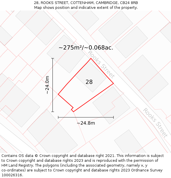 28, ROOKS STREET, COTTENHAM, CAMBRIDGE, CB24 8RB: Plot and title map