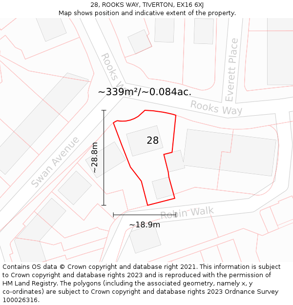 28, ROOKS WAY, TIVERTON, EX16 6XJ: Plot and title map