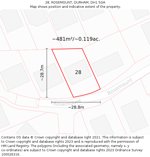 28, ROSEMOUNT, DURHAM, DH1 5GA: Plot and title map