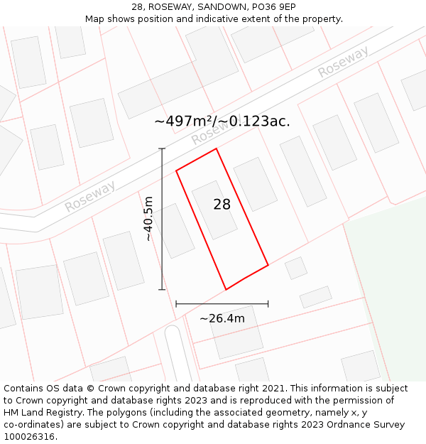 28, ROSEWAY, SANDOWN, PO36 9EP: Plot and title map