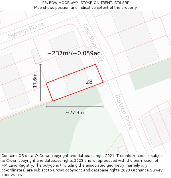 28, ROW MOOR WAY, STOKE-ON-TRENT, ST6 8BP: Plot and title map