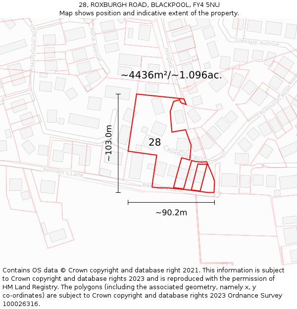 28, ROXBURGH ROAD, BLACKPOOL, FY4 5NU: Plot and title map