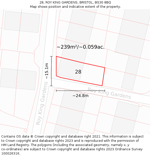 28, ROY KING GARDENS, BRISTOL, BS30 8BQ: Plot and title map