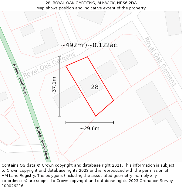 28, ROYAL OAK GARDENS, ALNWICK, NE66 2DA: Plot and title map