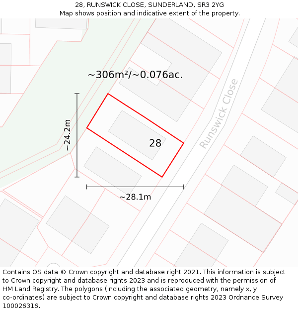 28, RUNSWICK CLOSE, SUNDERLAND, SR3 2YG: Plot and title map