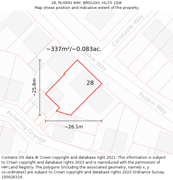 28, RUSKIN WAY, BROUGH, HU15 1GW: Plot and title map