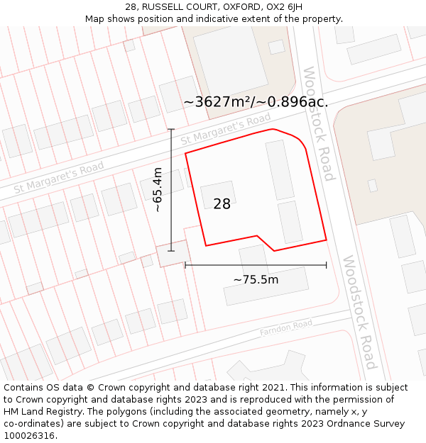 28, RUSSELL COURT, OXFORD, OX2 6JH: Plot and title map