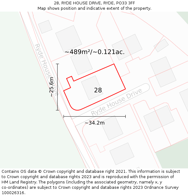 28, RYDE HOUSE DRIVE, RYDE, PO33 3FF: Plot and title map