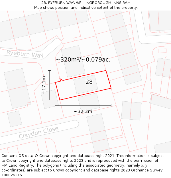 28, RYEBURN WAY, WELLINGBOROUGH, NN8 3AH: Plot and title map