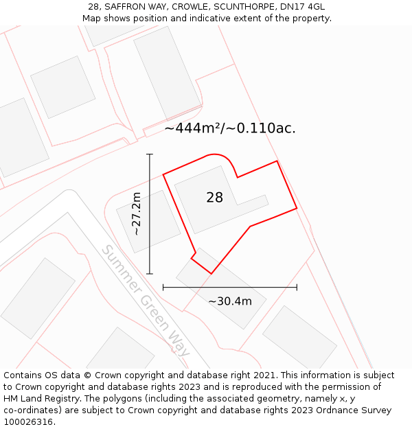 28, SAFFRON WAY, CROWLE, SCUNTHORPE, DN17 4GL: Plot and title map