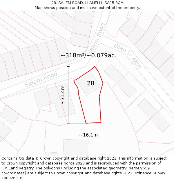 28, SALEM ROAD, LLANELLI, SA15 3QA: Plot and title map