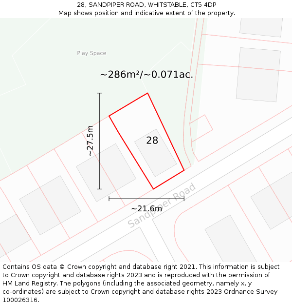 28, SANDPIPER ROAD, WHITSTABLE, CT5 4DP: Plot and title map