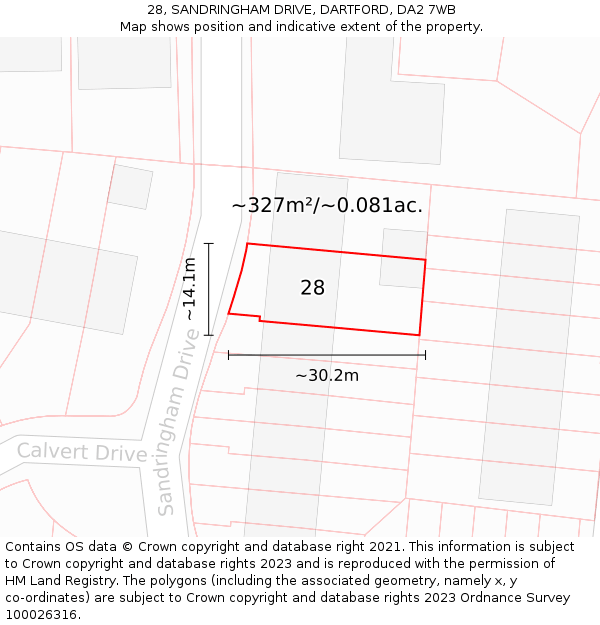 28, SANDRINGHAM DRIVE, DARTFORD, DA2 7WB: Plot and title map