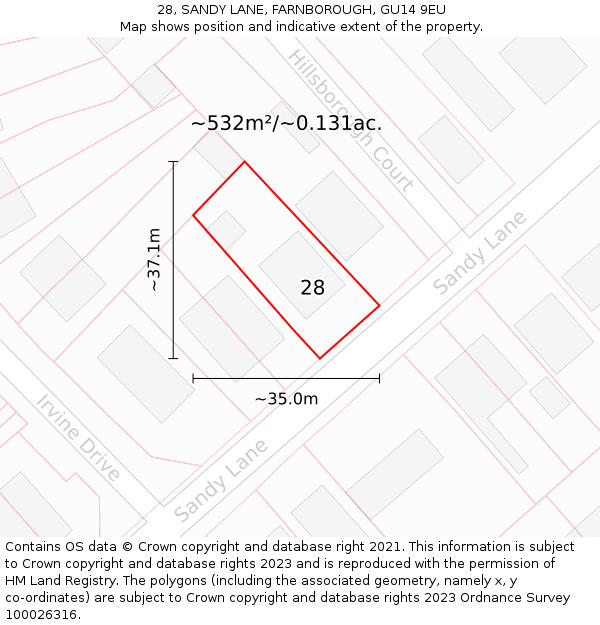 28, SANDY LANE, FARNBOROUGH, GU14 9EU: Plot and title map