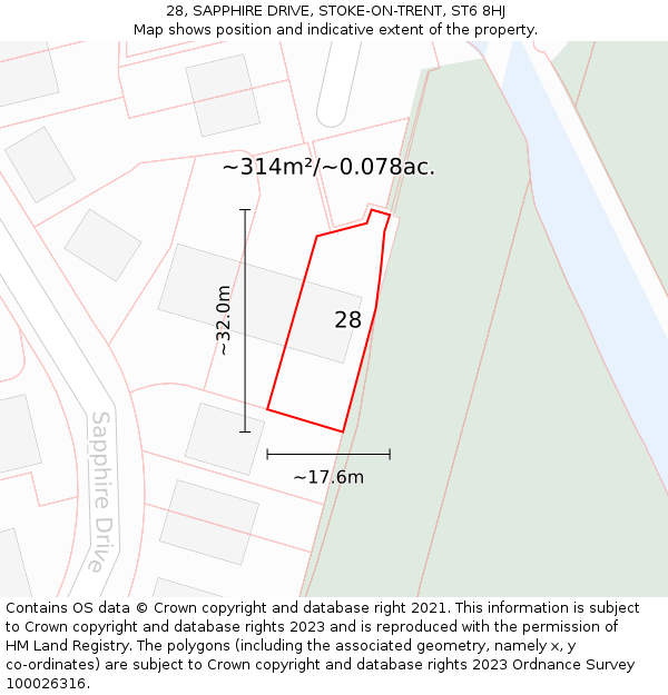 28, SAPPHIRE DRIVE, STOKE-ON-TRENT, ST6 8HJ: Plot and title map