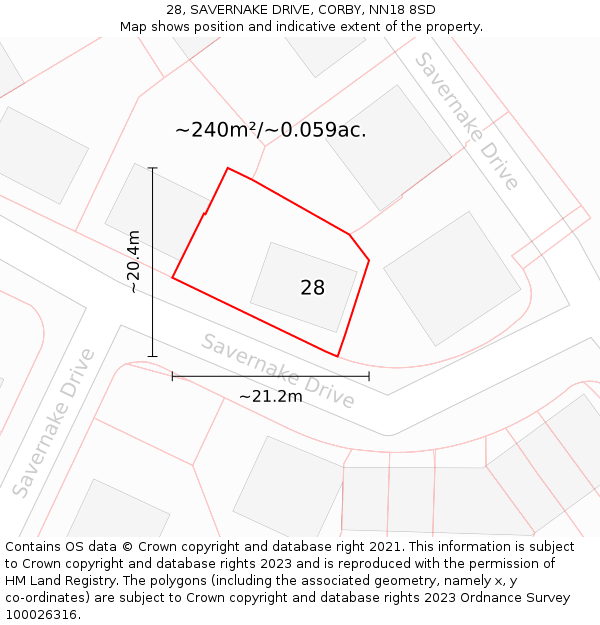 28, SAVERNAKE DRIVE, CORBY, NN18 8SD: Plot and title map