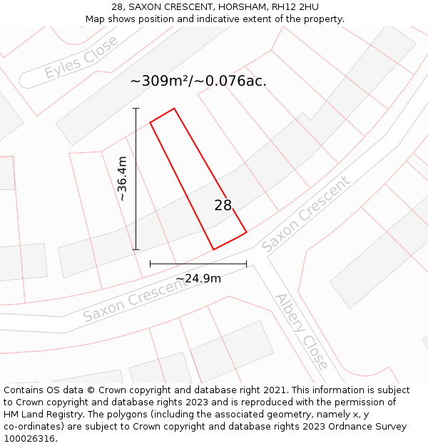 28, SAXON CRESCENT, HORSHAM, RH12 2HU: Plot and title map