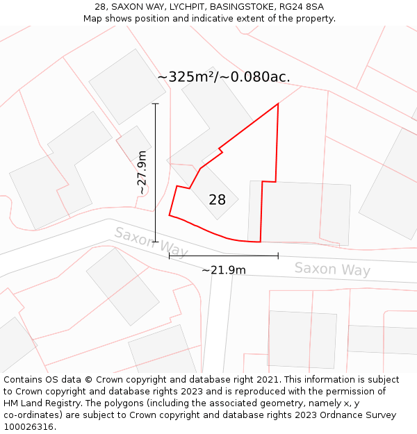 28, SAXON WAY, LYCHPIT, BASINGSTOKE, RG24 8SA: Plot and title map