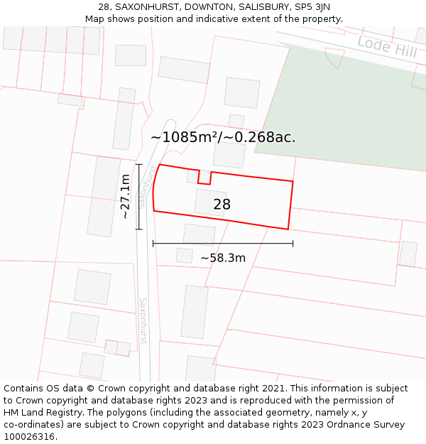 28, SAXONHURST, DOWNTON, SALISBURY, SP5 3JN: Plot and title map