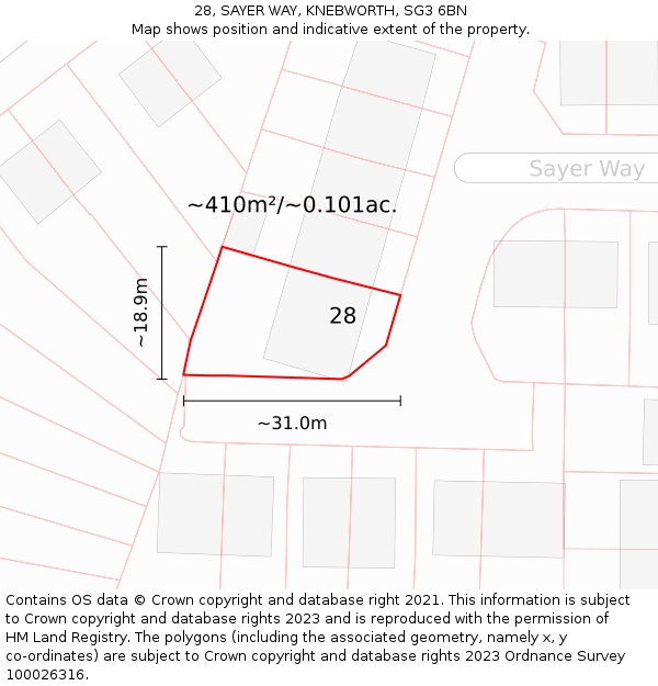 28, SAYER WAY, KNEBWORTH, SG3 6BN: Plot and title map