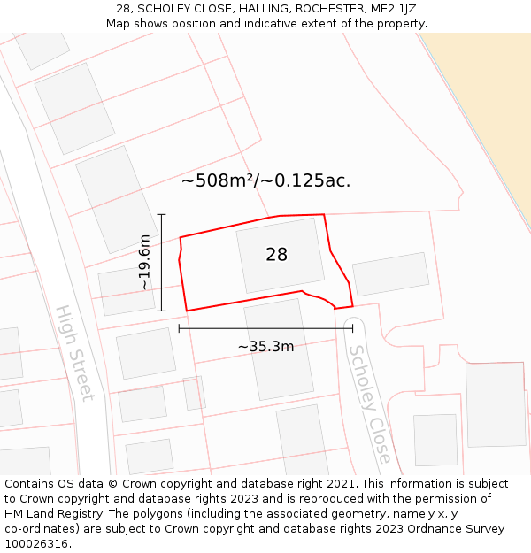 28, SCHOLEY CLOSE, HALLING, ROCHESTER, ME2 1JZ: Plot and title map